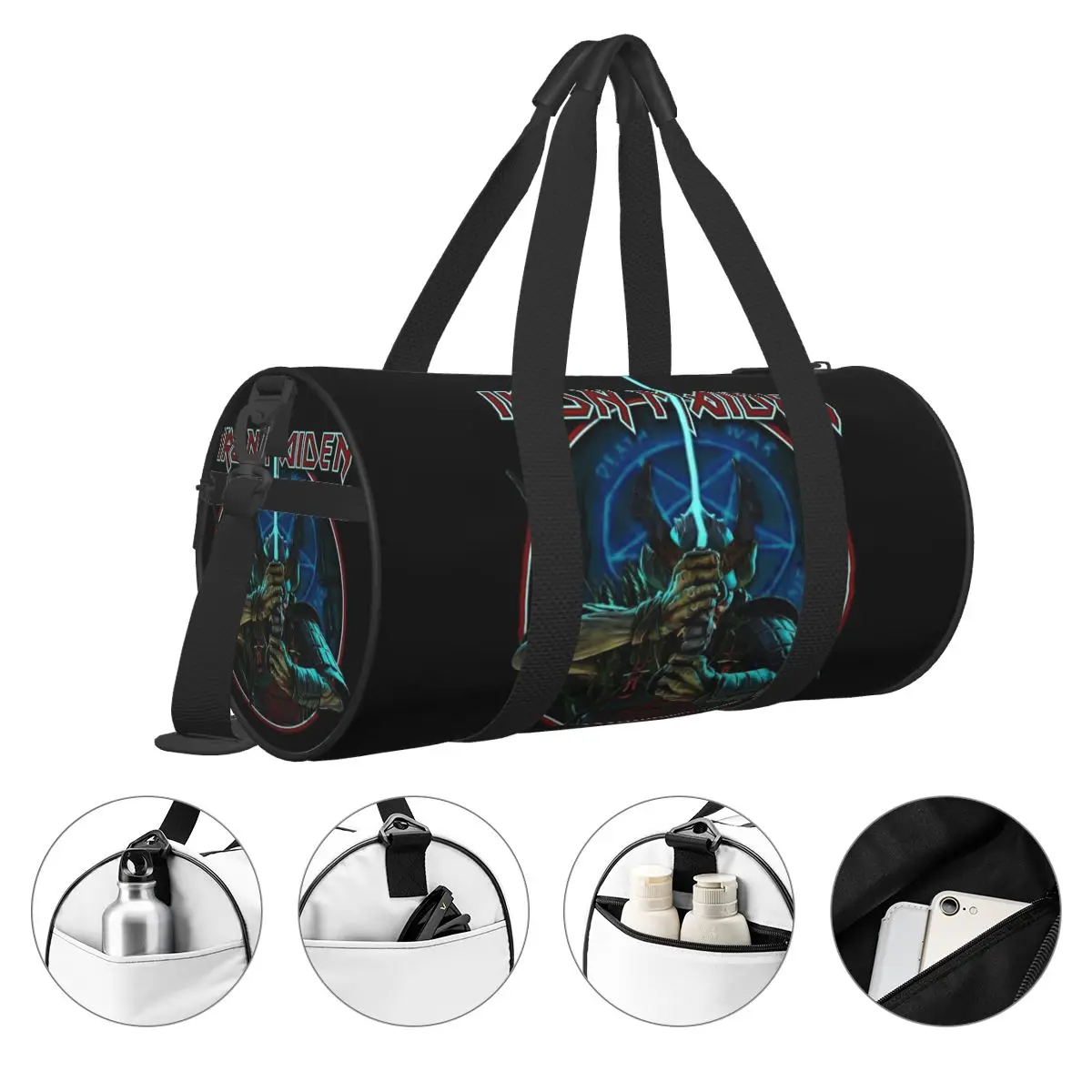 I-iron Maidensing-Bolsa de viaje redonda de gran capacidad para hombre y mujer, equipaje de mano de gran capacidad, bolsa deportiva para Fitness