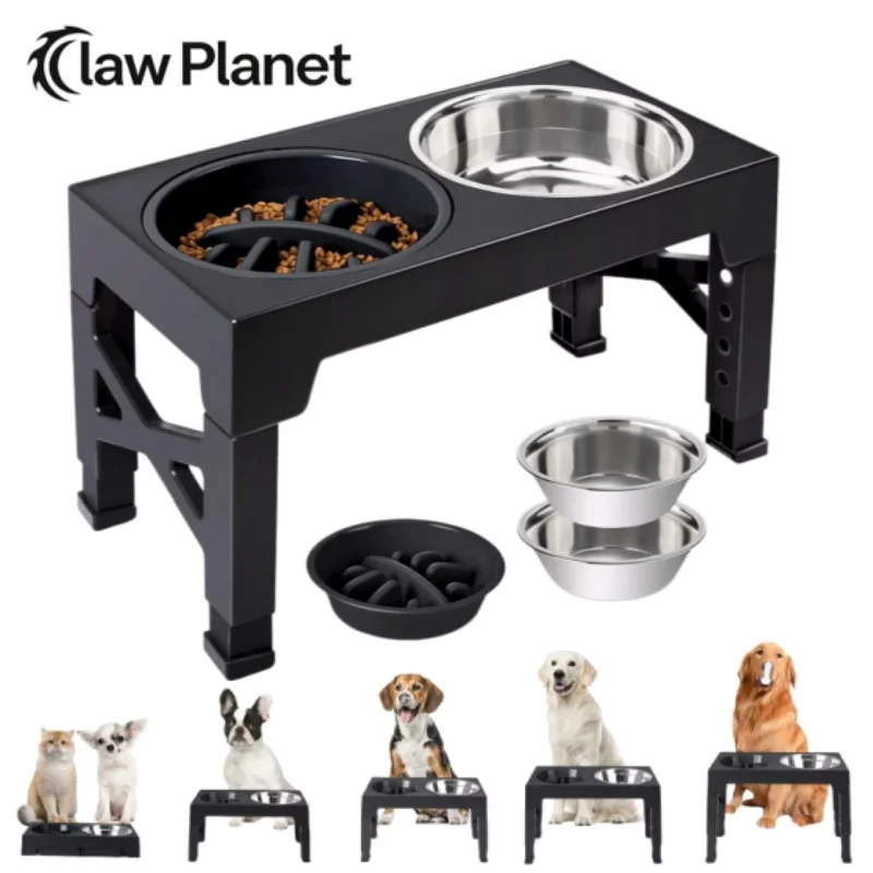 Elevated Dog Feeder Bowls Adjustable Raised Stand with Double Stainless Steel Food Water Bowls Small Medium Large Dogs