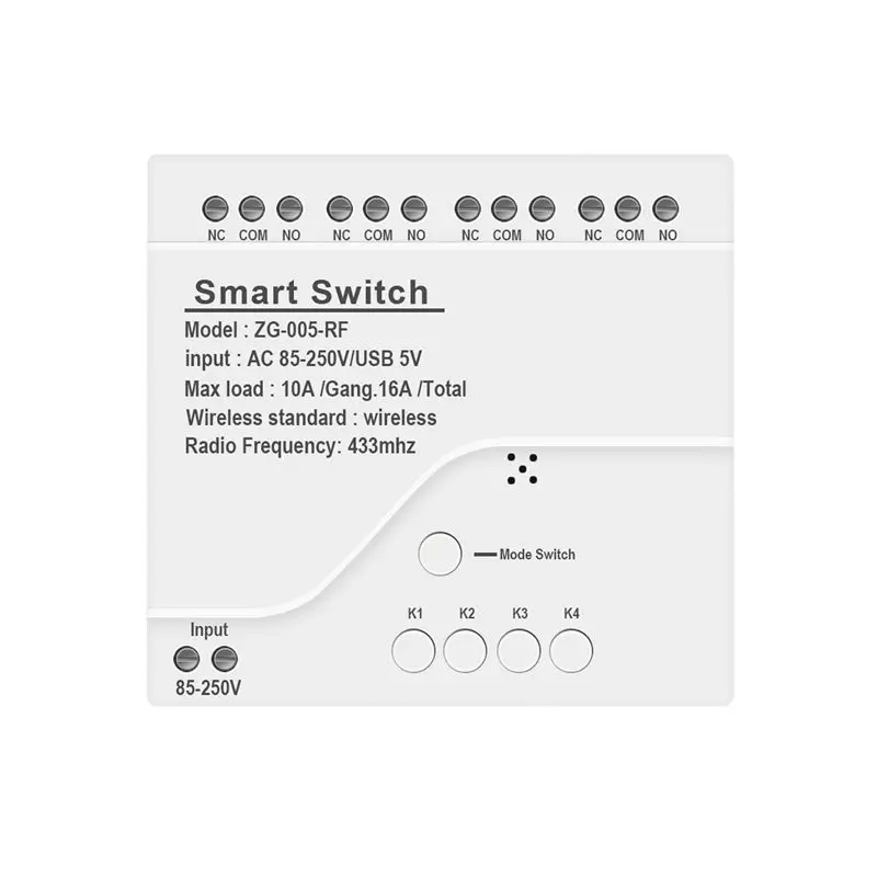 

AED6-4CH Zigbee Smart Light Switch Module AC 85-250V RF433 Receive 10A Relays Work With Alexa Assistant,Tuya Smart Life