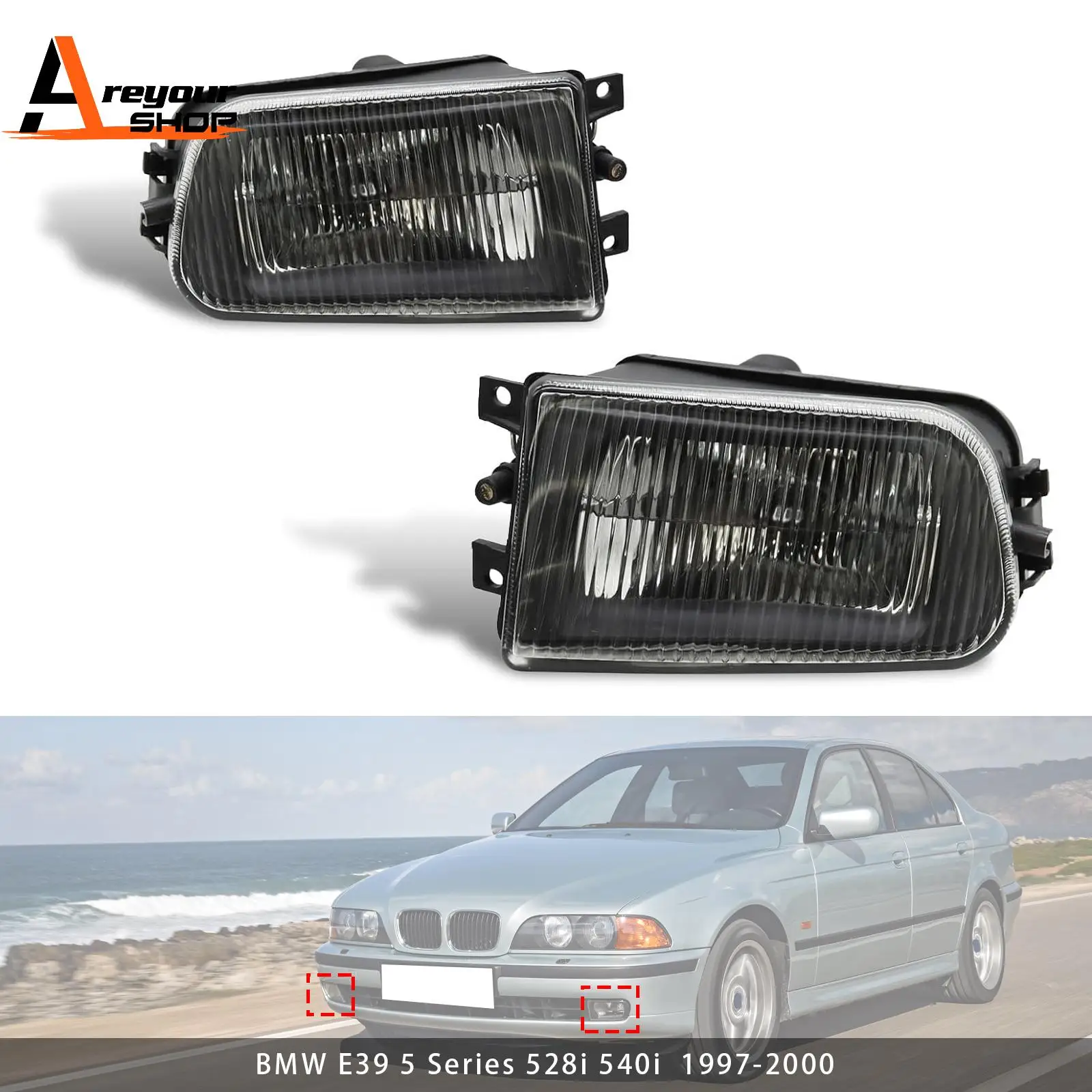 

Pair Front Bumper Fog Light Lamps Without Bulbs for BMW E39 5-Serise 1995 1996 1997 1998
