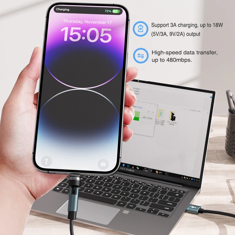 KUULAA 3 in 1 Magnetic Cable 540° Rotate Fast Charging Magnet Charger Micro USB Type C Cable Mobile Phone Cord For iPhone Xiaomi
