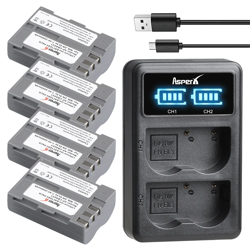 2000mAh EN-EL3e EN EL3e ENEL3e Camera Battery Bateria + USB LED Charger for Nikon D30 D50 D70 D70S D90 D80 D100 D200 D300