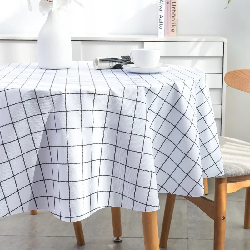 Nordic Round Table Tablecloth Modern Pvc Grid Printed Waterproof Oil-proof Anti-hot Table Cloth Coffee Dining Table Mat Plastic