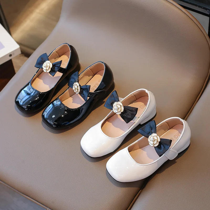 New Spring Autumn Kids Bow Applique Princess Shoes Children Mary Jane Performance Flats Shoes Girls Buckle Loafers Casual Shoes