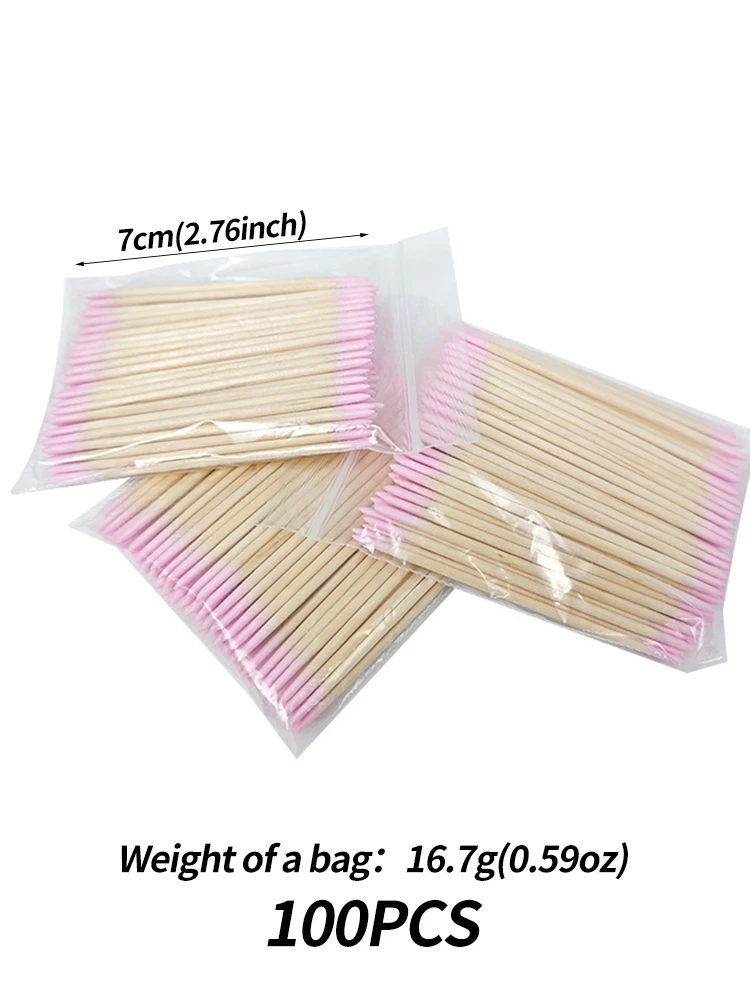 100 ชิ้นไม้เล็บทําความสะอาดผ้าฝ้าย Swab Double - head Gel Polish Remover Sticks Cuticle Pusher สําหรับแต่งหน้าอายไลเนอร์เล็บเครื่องมือ &