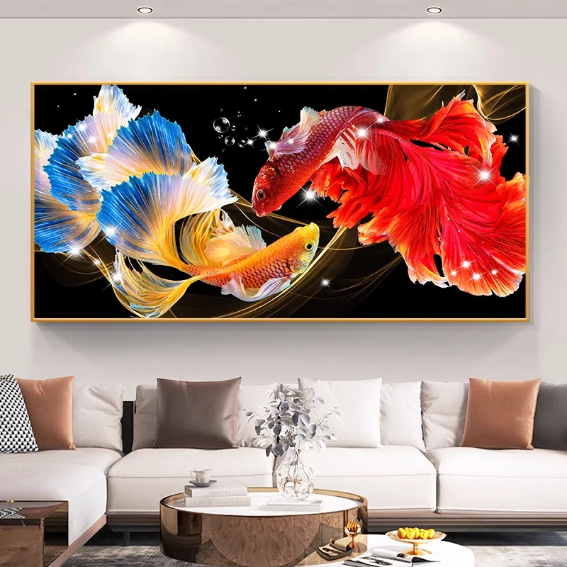 Modern Double Carp Art Cross Stitch Animal Wealth Fish 5D Diamond Painting Kit Living Room Wall Decor Home Decor Handmade Gift