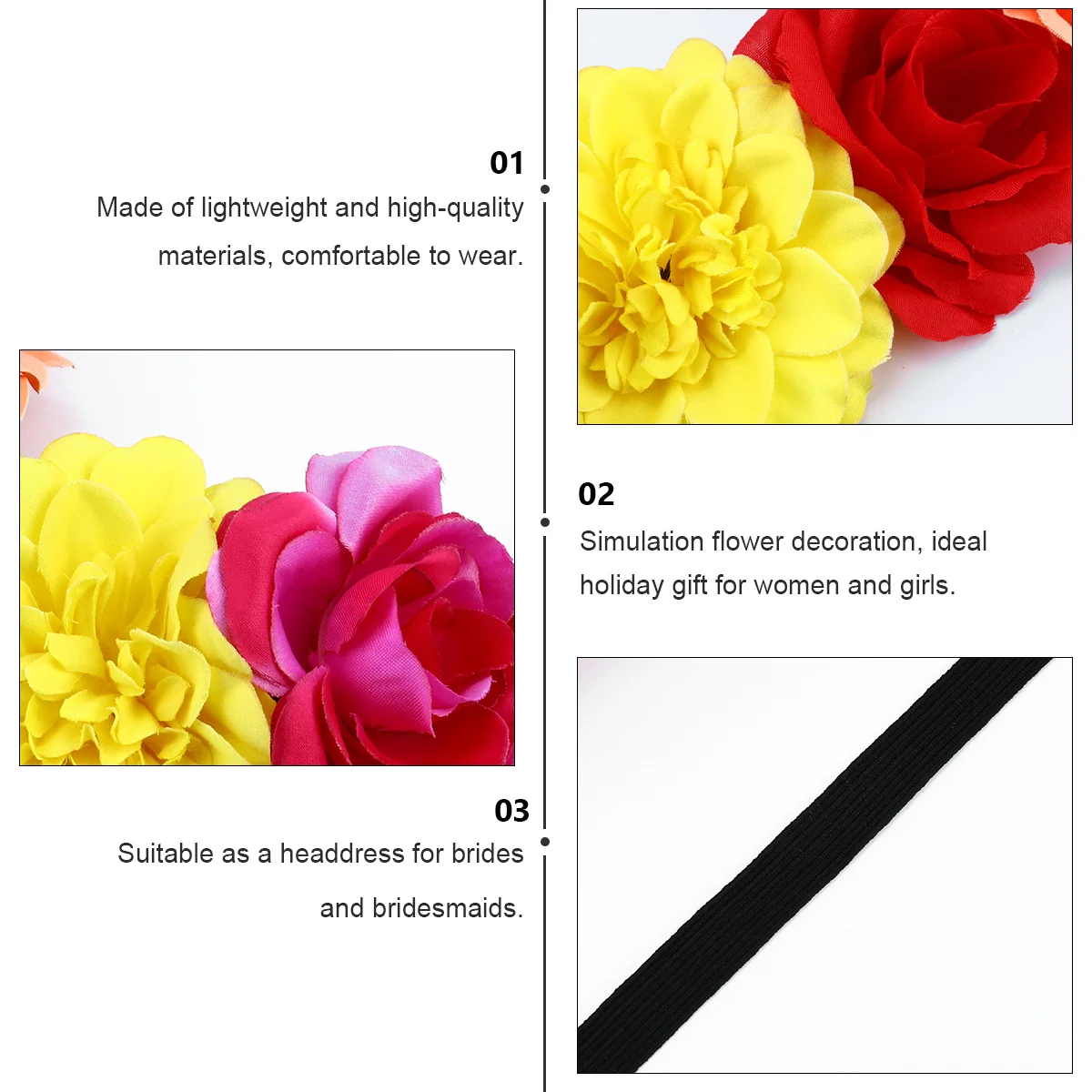 

2Pcs Imitation Rose Flower Headband Elastic Floral Hairband for Wedding Bridal Bridesmaids Photography Halloween Headwear