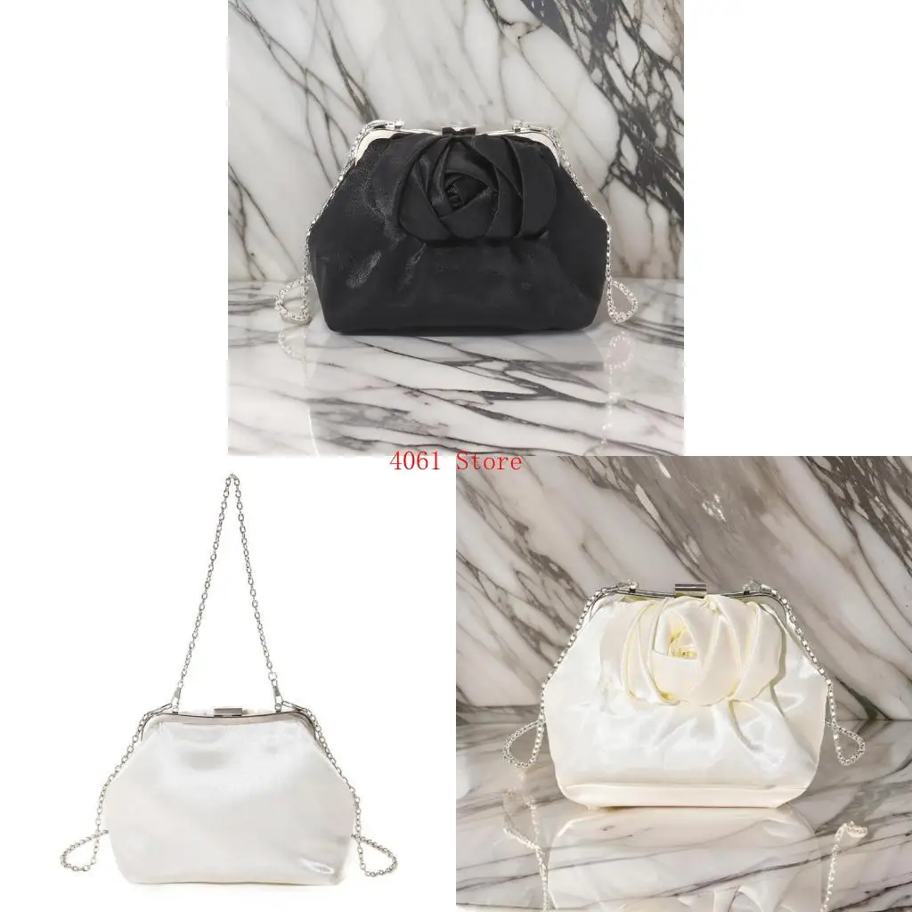 

Luxurious Rose Shaped Evening Clutch Chain Handbag For Special Occasion