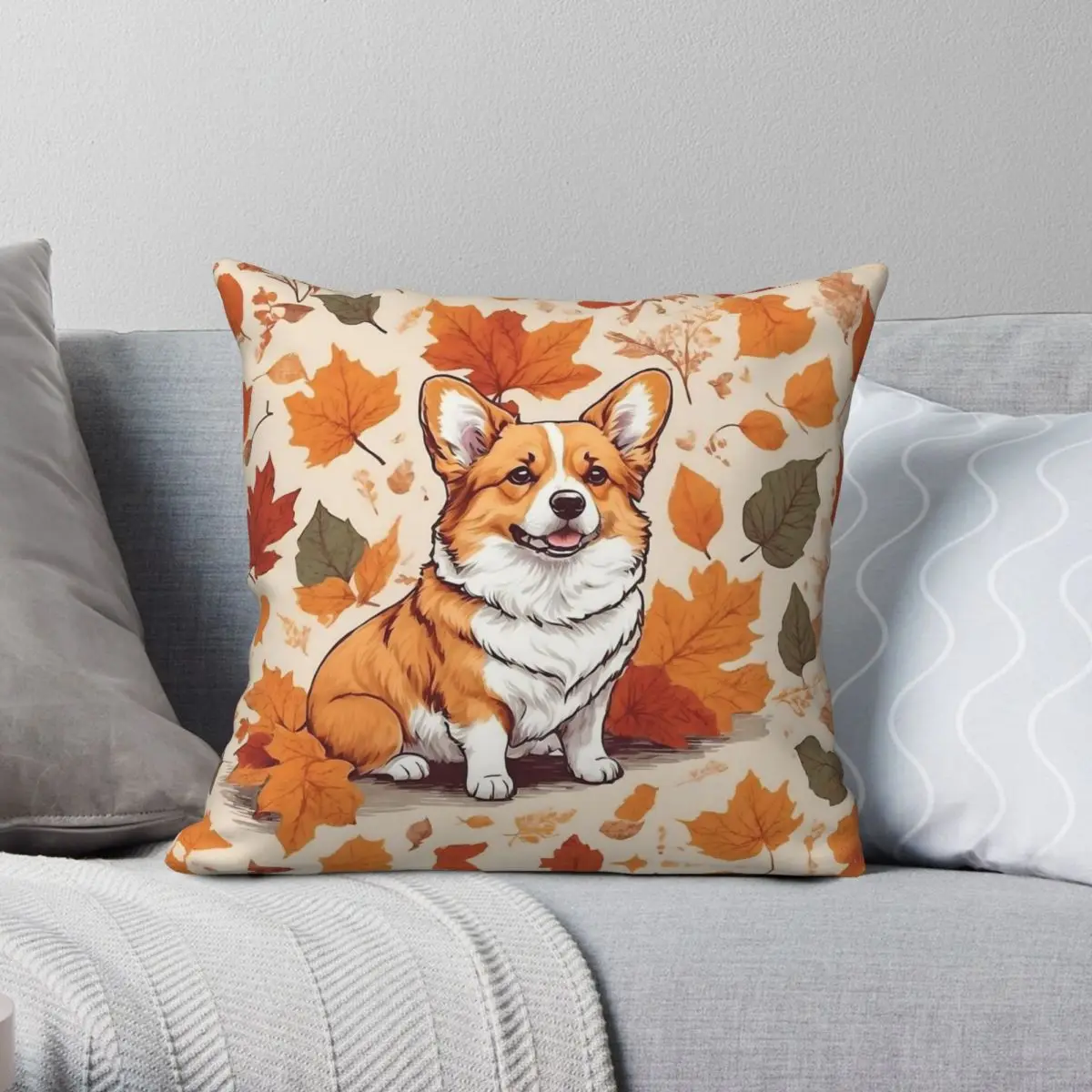 

Corgi Cozy Fall Square Pillowcase Polyester Linen Velvet Creative Zip Decor Pillow Case Home Cushion Cover