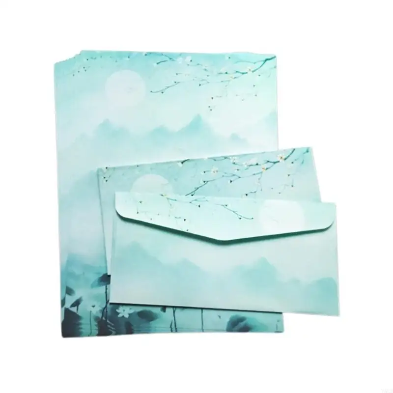 Y5LB Color Both Side Letter Paper Stationery Writing Paper and Envelopes Set Gift