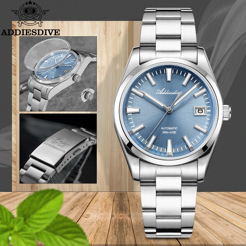 ADDIESDIVE 39mm Men Fasion Watch BGW9 Super Luminous Bubble Mirror Glass 100m Waterproof Japan NH35A Automatic Mechanical Watch