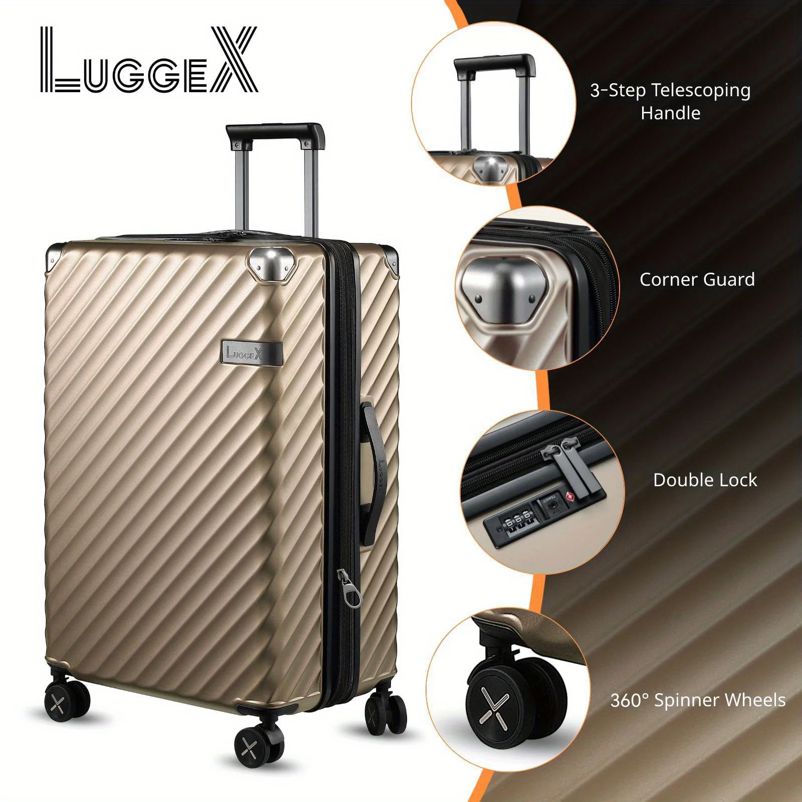 LUGGEX Luggage with Spinner Wheels - Polycarbonate Expandable Hard Shell Suitcase, Checked-Large 28-Inch, Cherry