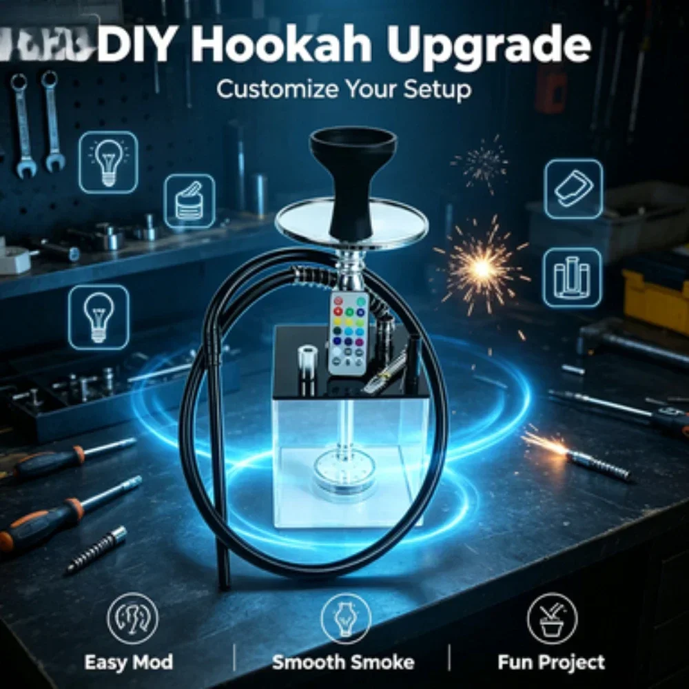 QB-Acrylic Hookah With LED Light Shisha Box 1Nargile Sheesha Narguile Chicha Cachimbas Water Pipe Shisha Hookah Set Accessory