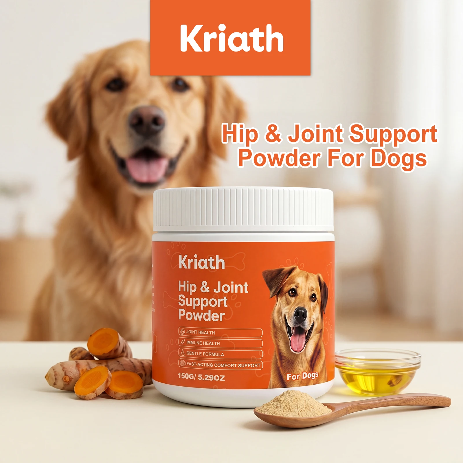 150g Kriath Joint Care Powder for Dogs - keep your pet comfortable, healthy, and protected Supports joint health and flexibility