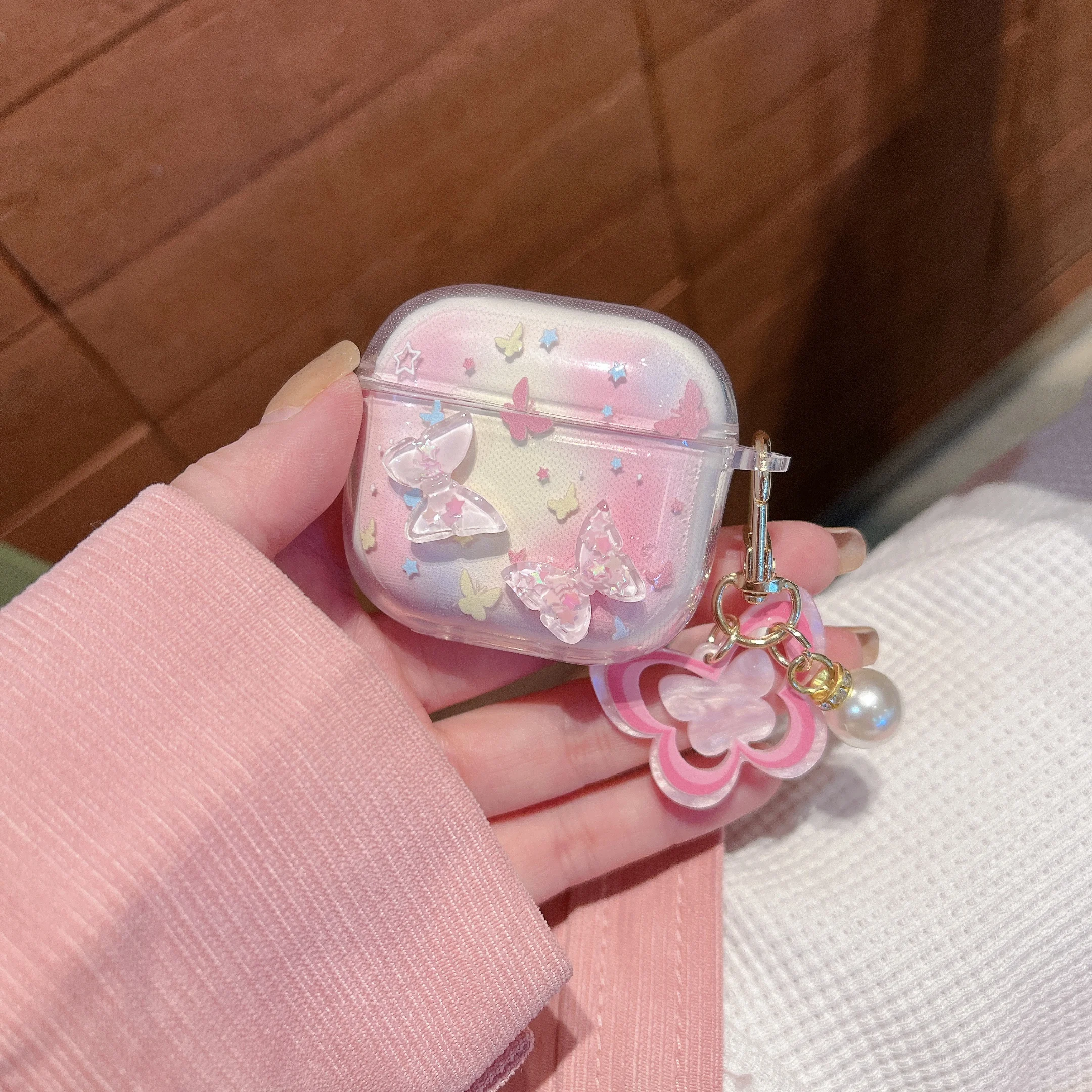 Für Airpods 1 2 3 4 Pro Pro 2 Pro 3 Fall Rendering Badminton Blumen Sterne 3D Puppen TPU Kopfhörer Fall Zubehör Abdeckung