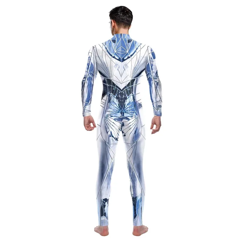 Halloween Couple Sexy Tights Reflective Pattern Silver Alien Jumpsuit Men's Bodysuit Women's Zipper Back Cosplay Costume Party