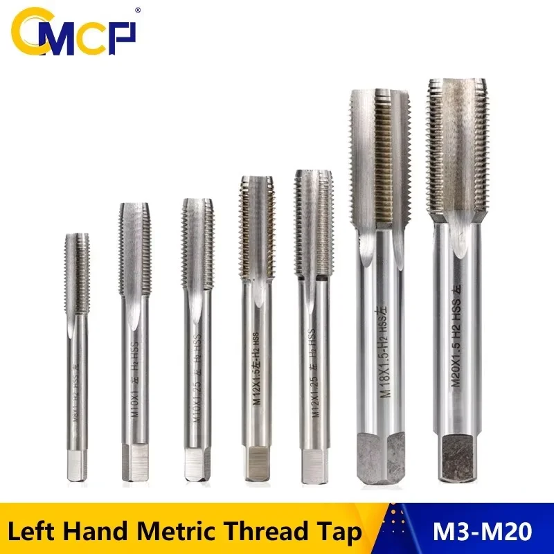 CMCP 1 Stück Linksgewindebohrer M2 M3 M4 M5 M6 M8 M10 M12 M14 M16 M18 M20 HSS Metrischer Maschinengewindebohrer mit gerader Nut