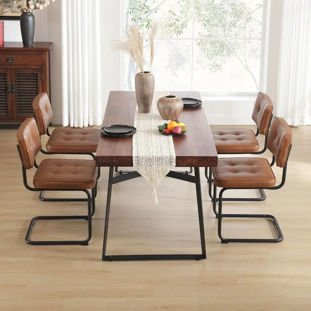 Juego de 4 sillas de comedor tapizadas en polipiel y metal, inspiradas en el diseño Century Breuer, color marrón