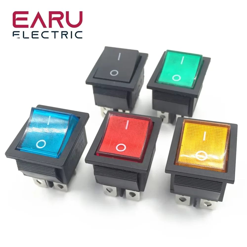 Latching Rocker Switch Power Switch I/O 4 Pins With Light 16A 250VAC 20A 125VAC KCD4 DPST Red Yellow Green Blue Black Boat