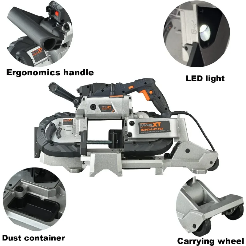 MAXXT Band Saw with Lightweight Aluminum Base 10 Amp 5 Inch Deep Cut Variable Speed Handheld Automatic Multipurpose Cut