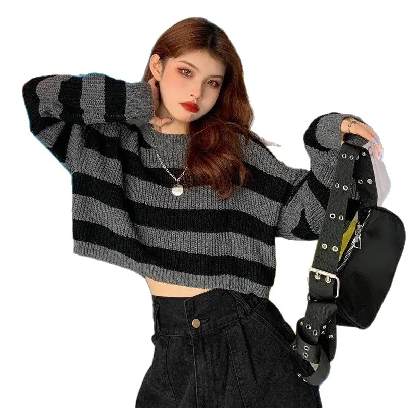 플러스 사이즈 홍콩 스타일 레트로 크롭 탑 아우터웨어 하이 웨이스트 트렌디 스웨터 여성 봄 가을 여름 재킷