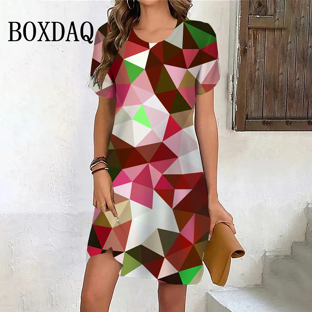 Three-Dimensional Geometry 3D Graphic Women's Dress Summer Fashion Street Short Sleeve Loose Plus Size Dress Casual Vestidos