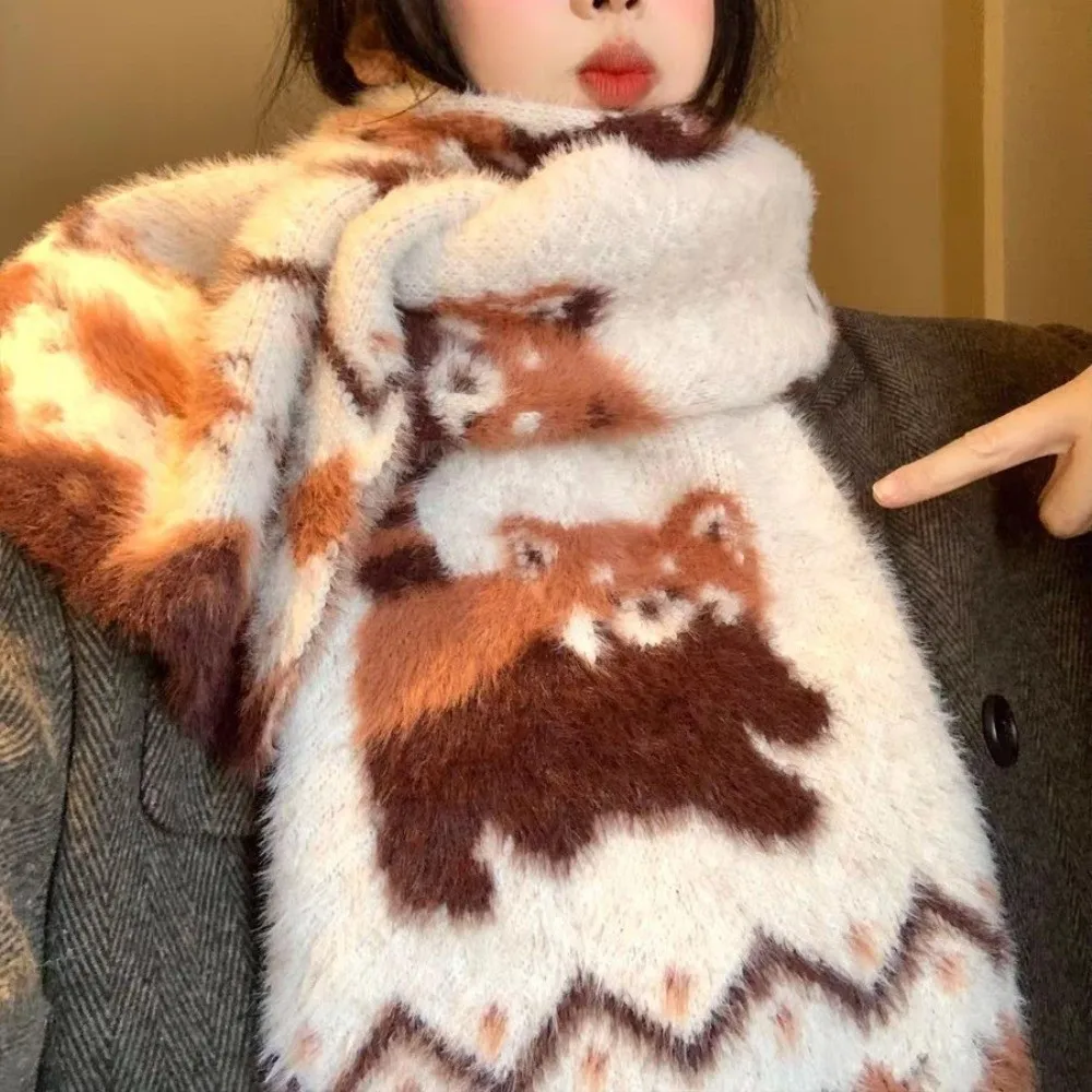 جديد لينة الشتاء وشاح القط أسود أبيض المنك وشاح من الصوف فو فرو المنك الدافئة شال التفاف النساء #5