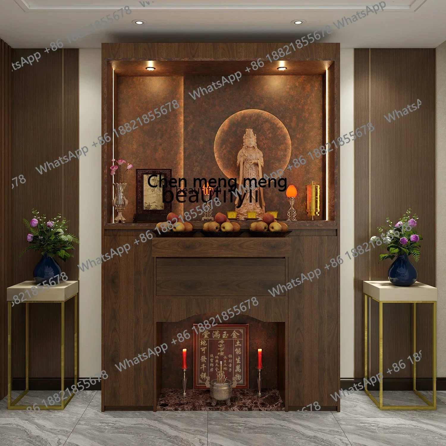 z183  Double Buddha cabinet, Buddhist niche, Buddhist door, standing cabinet, incense table, sacred cabinet, Chinese-style al