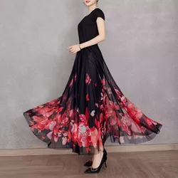 Summer Spring Elastic Waist Long Skirt High Waist Skirts Womens Dance Skirts Swing Chiffon Skirt