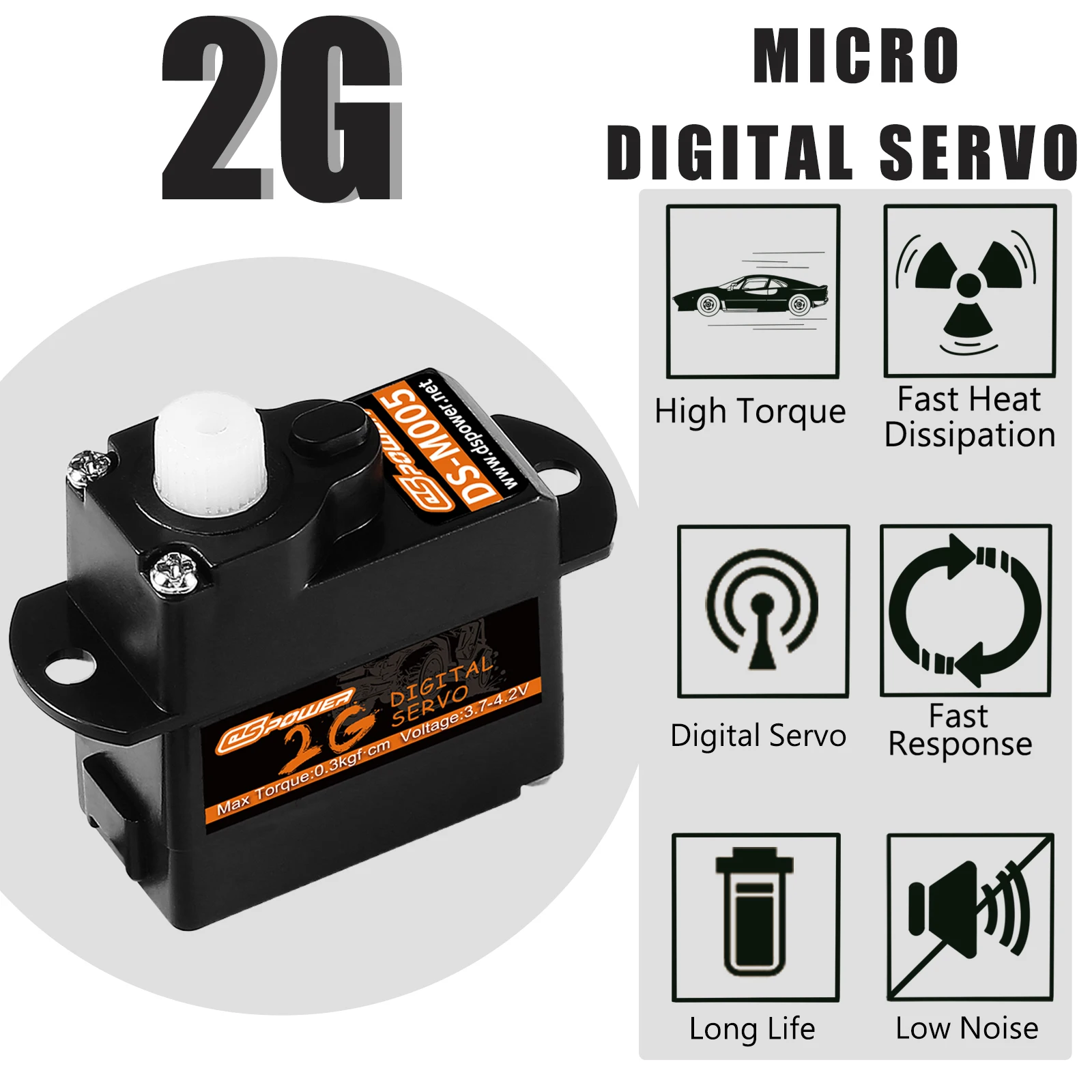 DSpower 2g Micro Waterproof Digital Servo Metal/Plastic Gear JR/JST Plug for RC Mini Car Airplane Fixed-wing Helicopter Parts