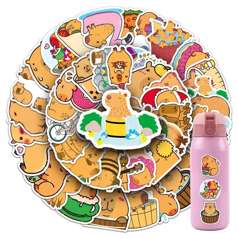 50pcs Cute Cartoon Animals Capybara Stickers Notebook Laptop Phone Luggage Skateboard Car Bike Cartoon Sticker For Kids Toy