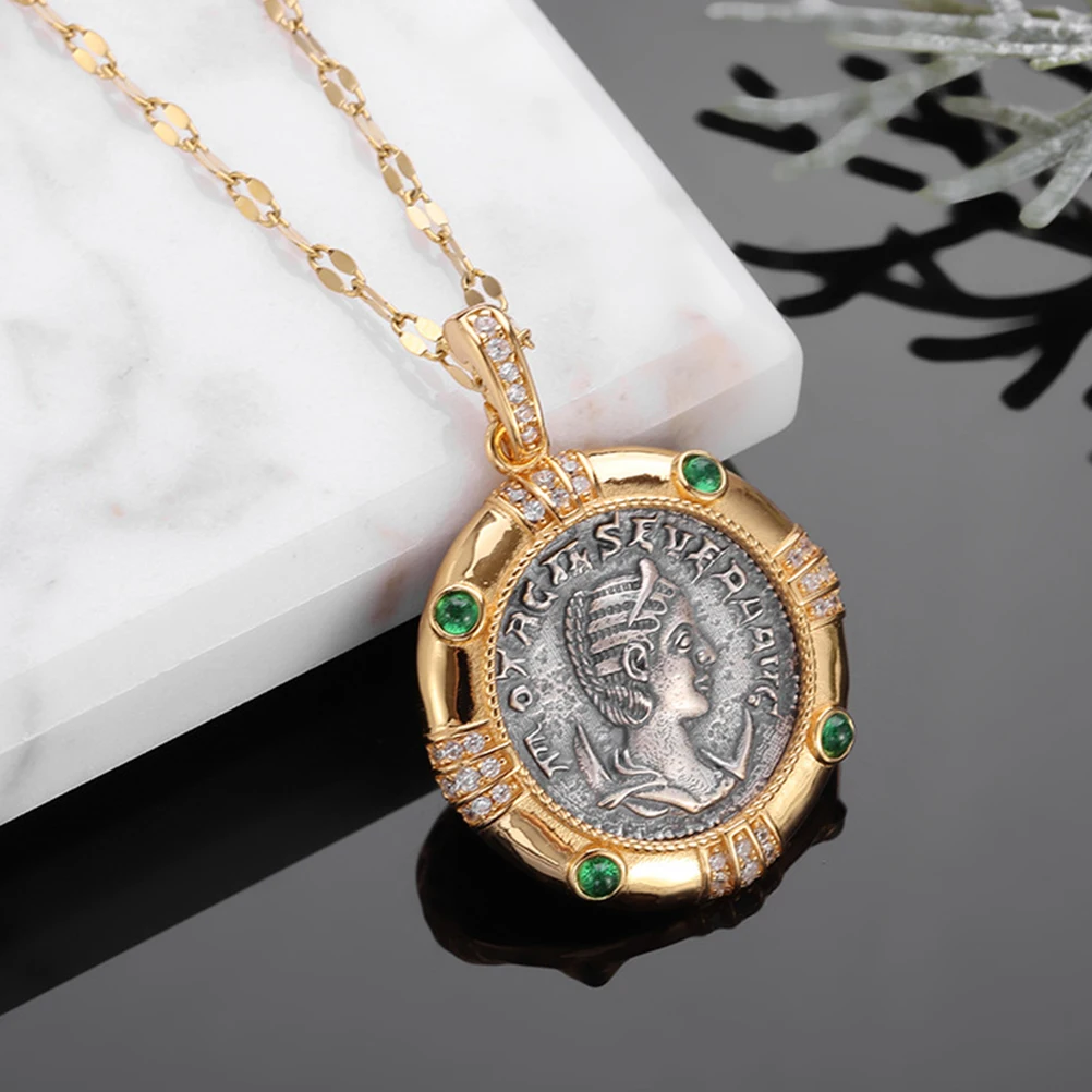 

Ancient Emerald Pendant Necklace for Women Fashion Trendy Statement Party Costume Jewelry Gift Decorative Stylish Simple