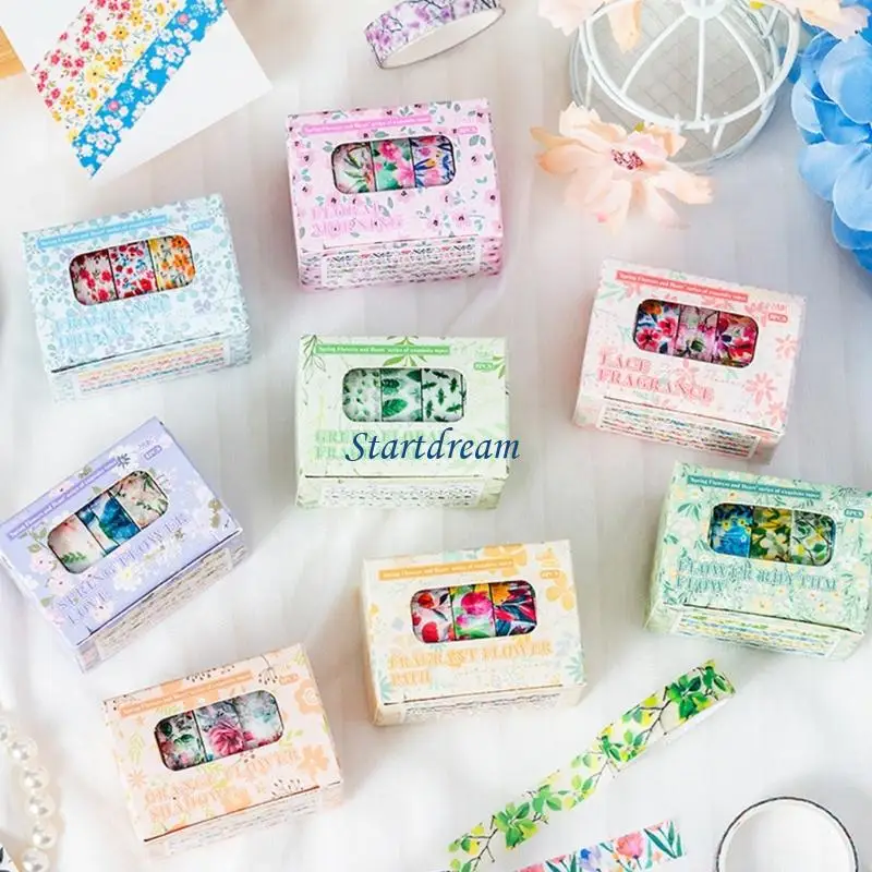 Flower Decorative Tape Adhesive Paper Tape for Notebook Journal Photo Album K92C