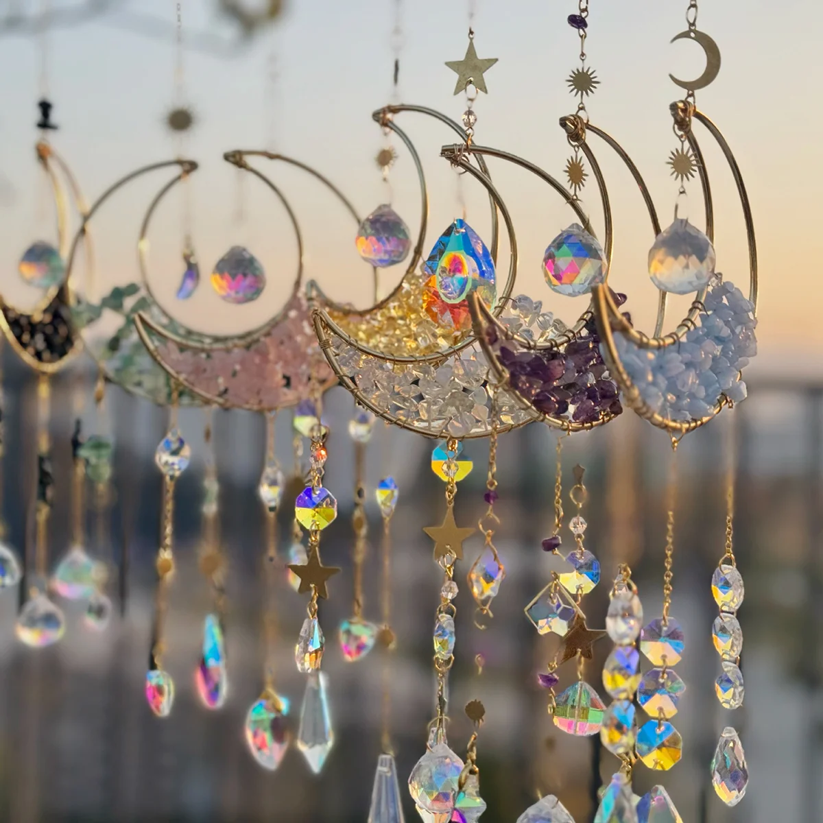 Crystal Sun Catcher Prism Wind Chimes Wall Hanging Decor Wind Bell Moon Catchers Rainbow Maker Bedroom Home Decoration Art Gift