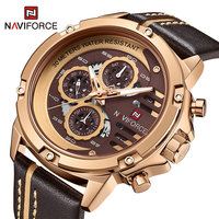 NAVIFORCE Men's Water Resistant Genuine Leather Band Wrist Watch Luxury Trend Multi-Function Watches for Man Business Male Clock