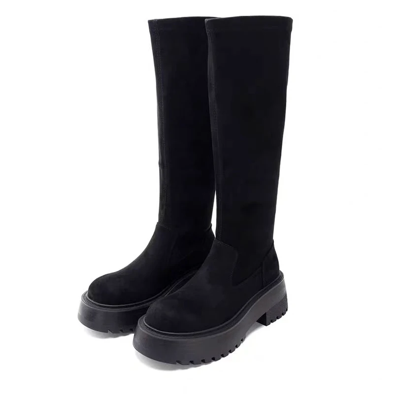 

Высокие женские ботинки на плоской подошве, модная замшевая обувь на платформе, повседневные дизайнерские женские зимние ботинки, новинка 2025 года, уютные ботинки «Челси», Botas Mujer