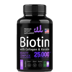 Biotin collagen keratin supplement - hair, skin and nail vitamins, hair growth vitamins, suitable for women and men, 60 capsules