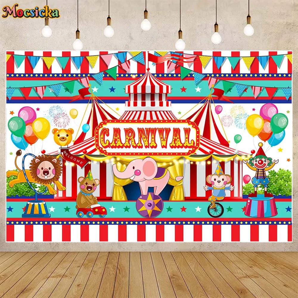 

Mocsicka Circus Kids Birthday Background Carnival Animals Clown Child Party Decor Baby Shower Backdrop Banner Photo Studio Props