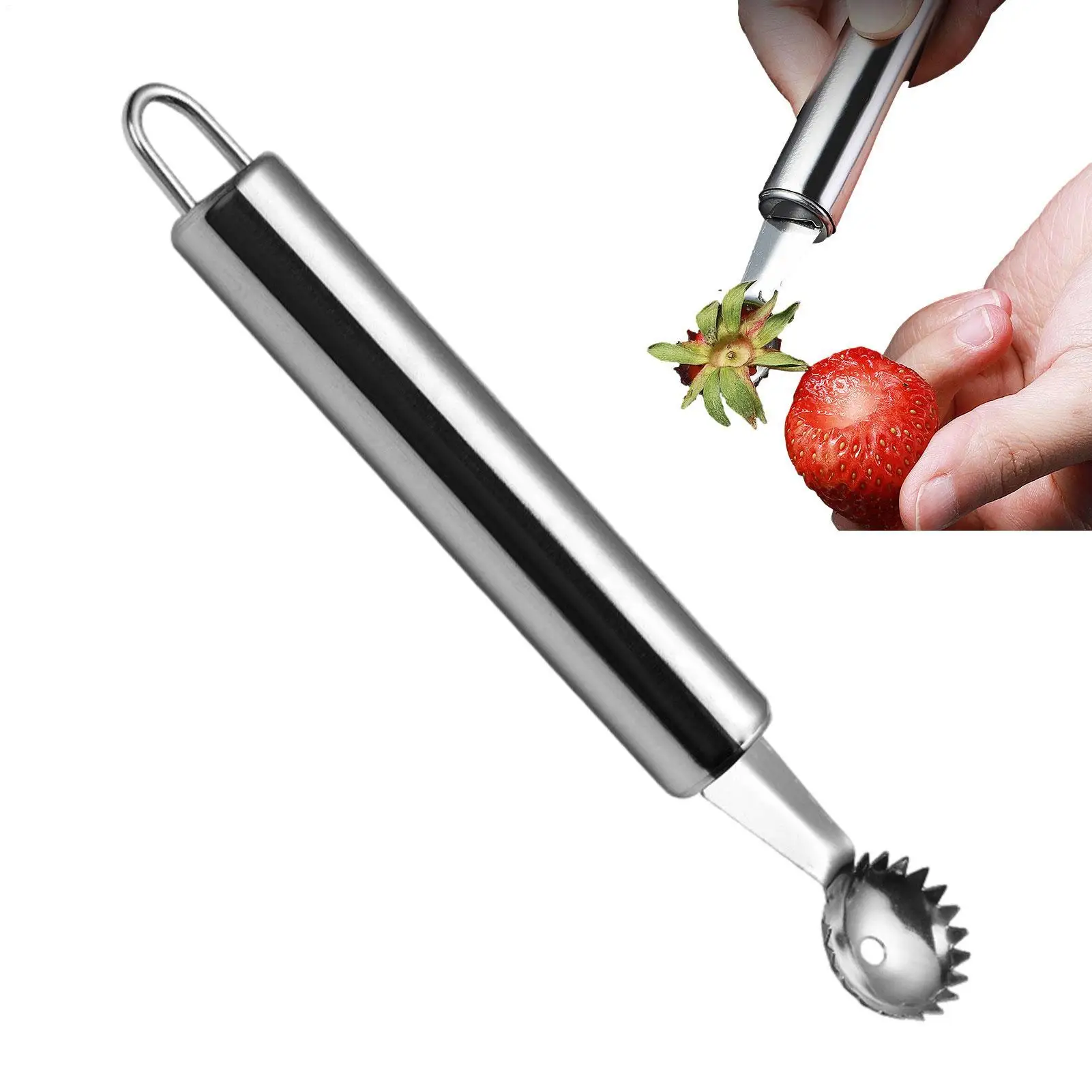 Stainless Steel Strawberry Stem Remover Strawberry Corer Tool Portable Strawberry Huller Kitchen Vegetables and Fruits Gadget