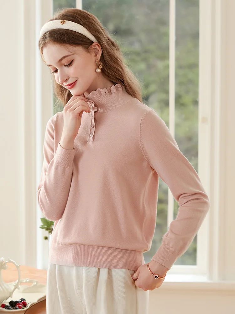 I BELIEVE YOU Women\'s Sweater 2024 Wooden Ear Side Turtleneck Pullover Autumn New Polo Gentle Soft Knitwears Jumper CMZ235234A