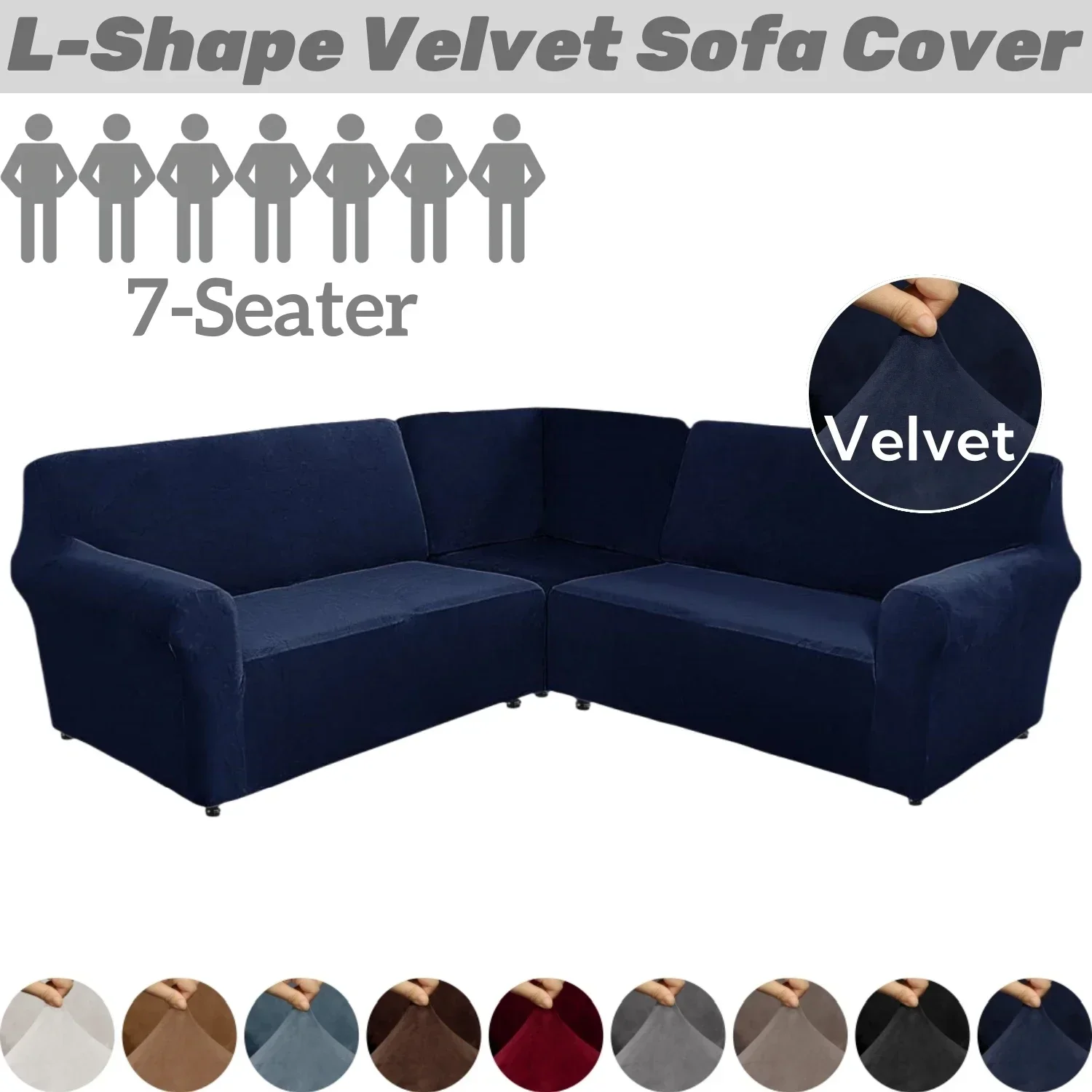 Velvet 7 Seat L Shaped Couch Covers Sectional Sofa Corner 3 Pcs Sofa Covers Plush Stretch Corner Sofa Slipcover Couch Protector