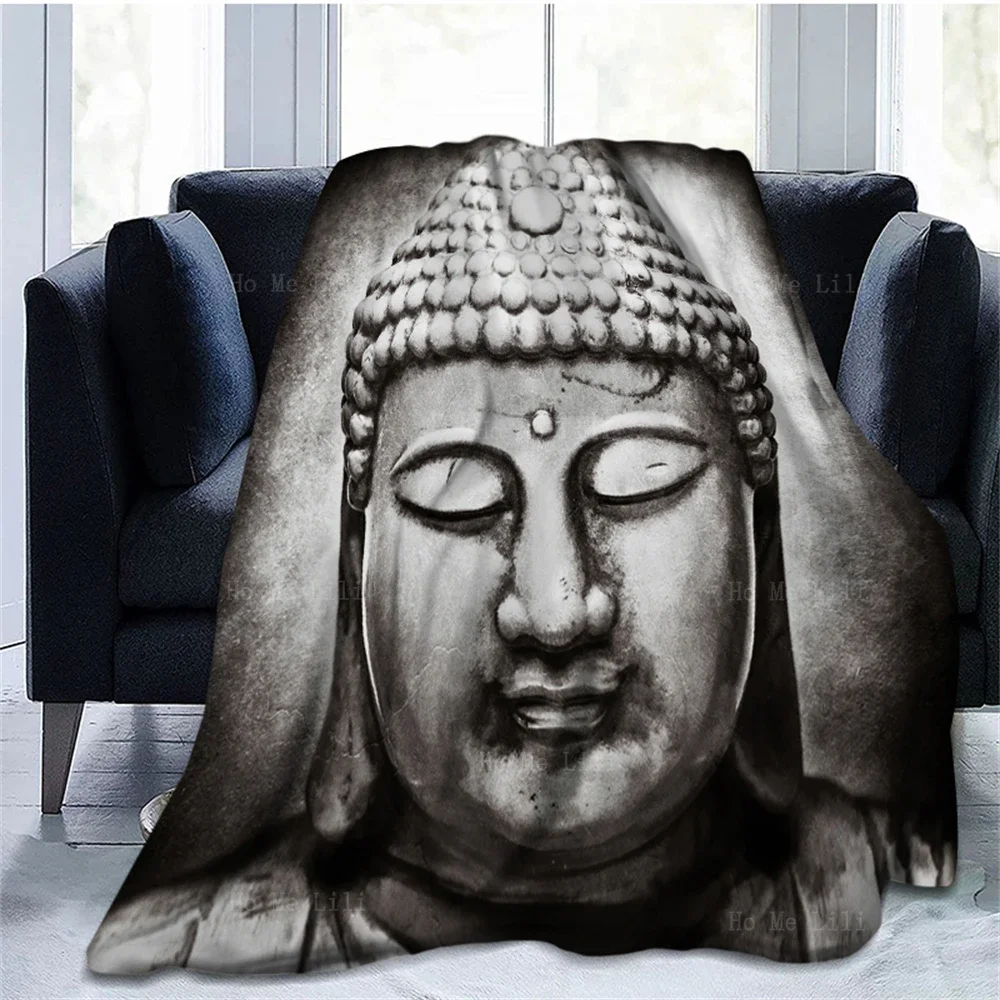 Reincarnation Stone Buddha Face Buddhism Standbeeld Religious Style Soft Cozy Flannel Blanket