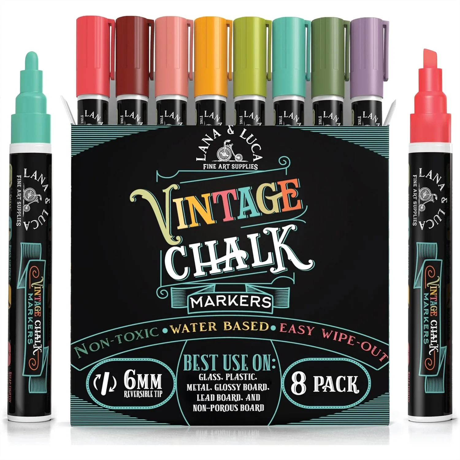 

Liquid Chalk Markers for Blackboards with Reversible Tip 6mm, Wet Erase Marker Pens for Chalkboards Signs Windows Glass, Vintage