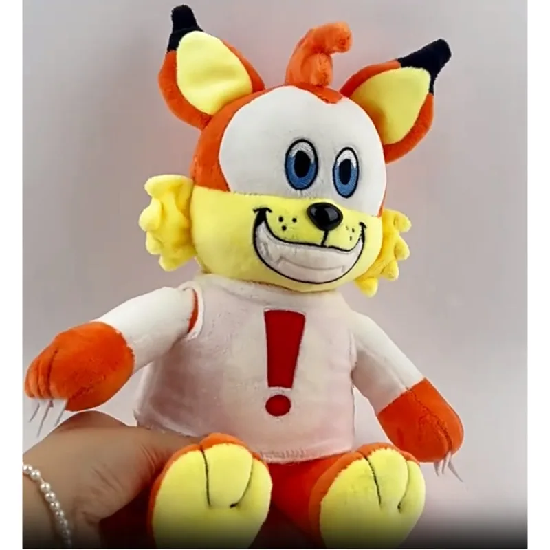 Leuke 26 cm Bubsy Kat Pluche Grappige Cartoon Oranje Kat Gevuld Kussen Dragen Wit T-shirt Met Rode Uitroepteken Print Knuffel