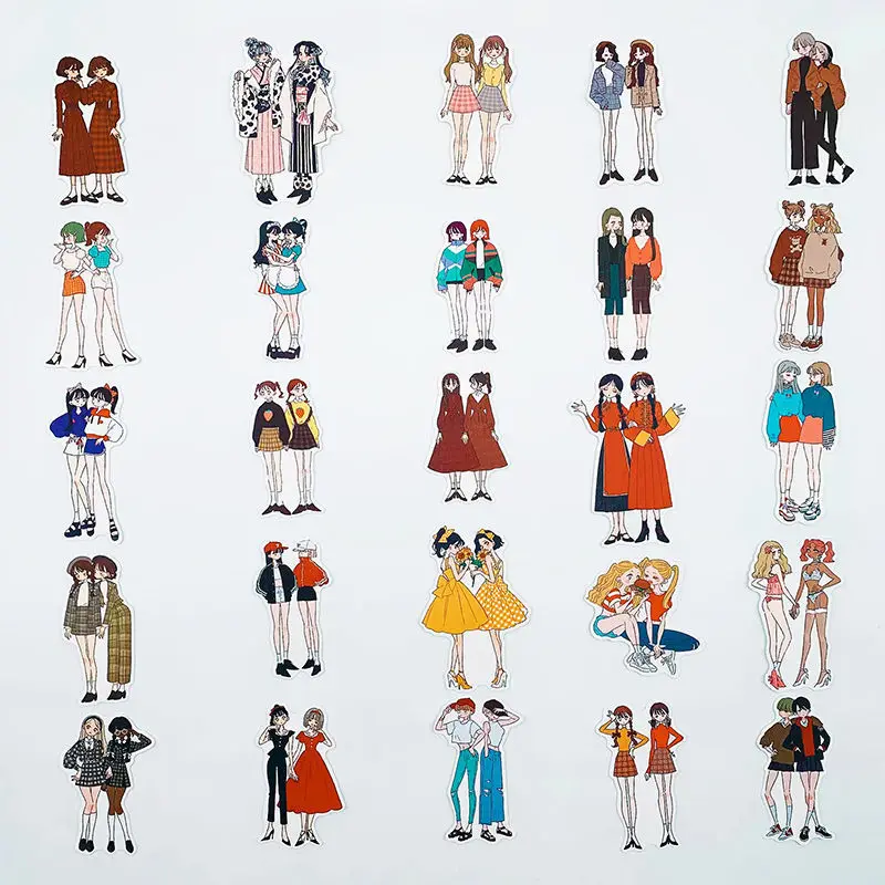 50PCS INS wind girl character stickers Fashion wear lady sisters Hand account material handbook sticker album DIY