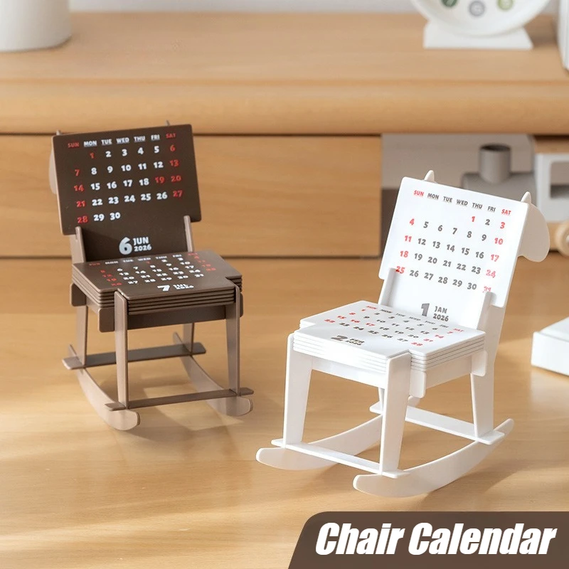 2026 New Creative Wooden Horse Chair Shaped Calendar Student Office Desktop Ornament Loose-leaf PS Board Time Planner Home Decor