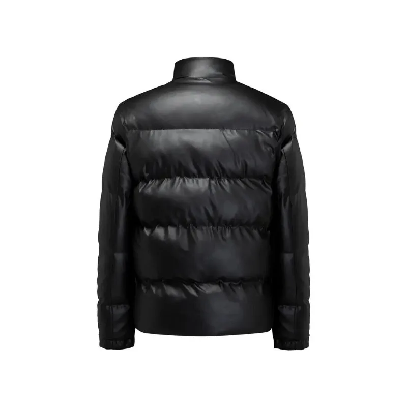 Padded Puffer Jacket Men Genuine Real Lambskin Black Bomber Leather Jacket