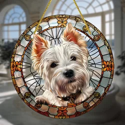 West Highland White Terrier Acrylic Suncatcher-Round Stained Glass Window Hanging,Perfect For All Seasons,Home&Garden Decor,Gift
