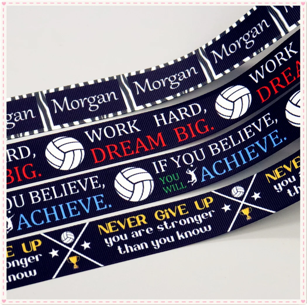 DHK 50yards Inspirational Volleyball Printed Grosgrain Ribbon Accessories Headwear Decoration Collar DIY Sewing Craft S2634
