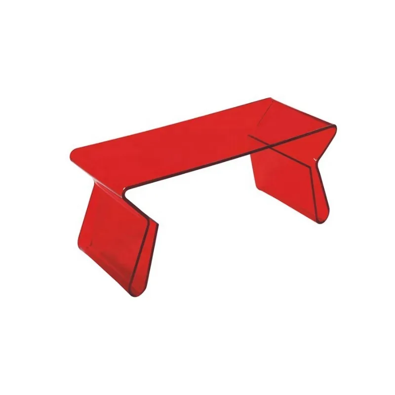 Modern Design Red Acrylic Table With Magazine Holder, Plastic Coffee Table With Sided Holder